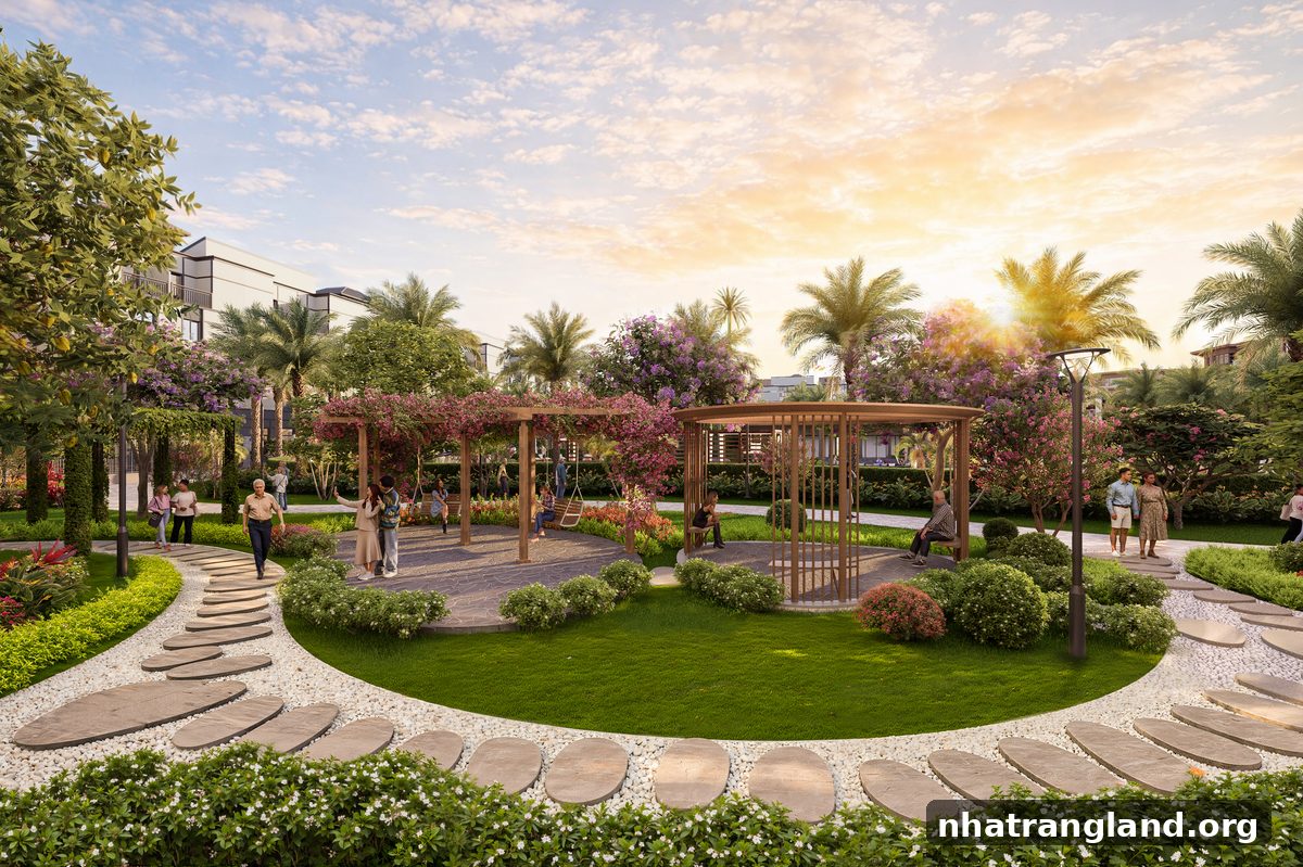 Sân vườn nghỉ dưỡng Vinhomes Pearl Bay — không gian xanh riêng tư