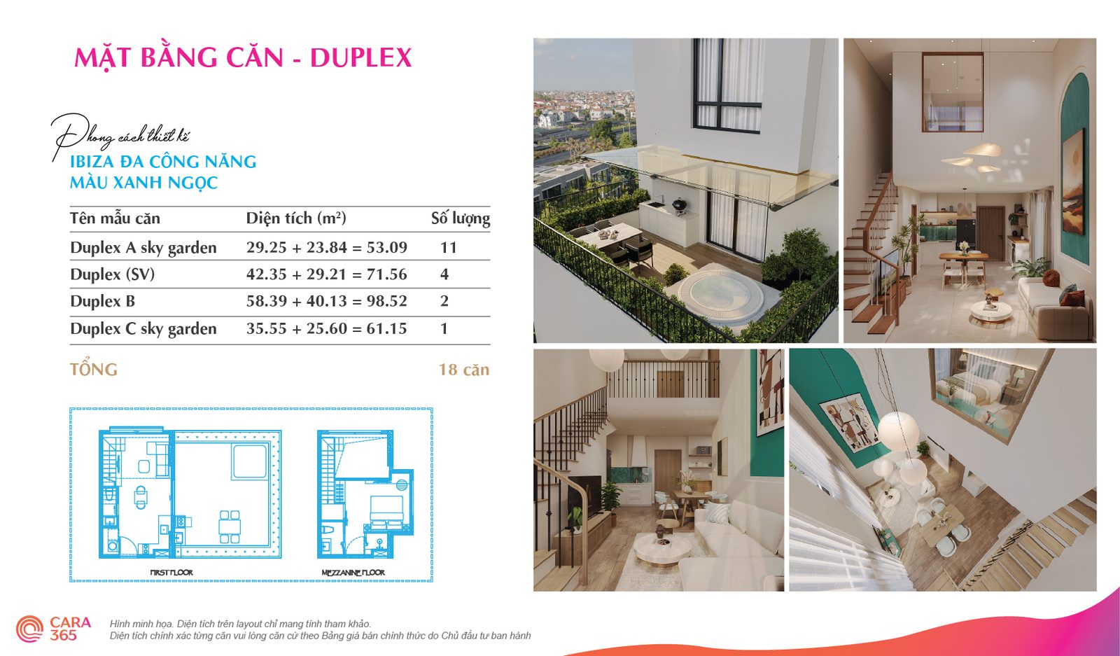Mặt bằng căn Duplex Cara365 — Ibiza Đa Công Năng