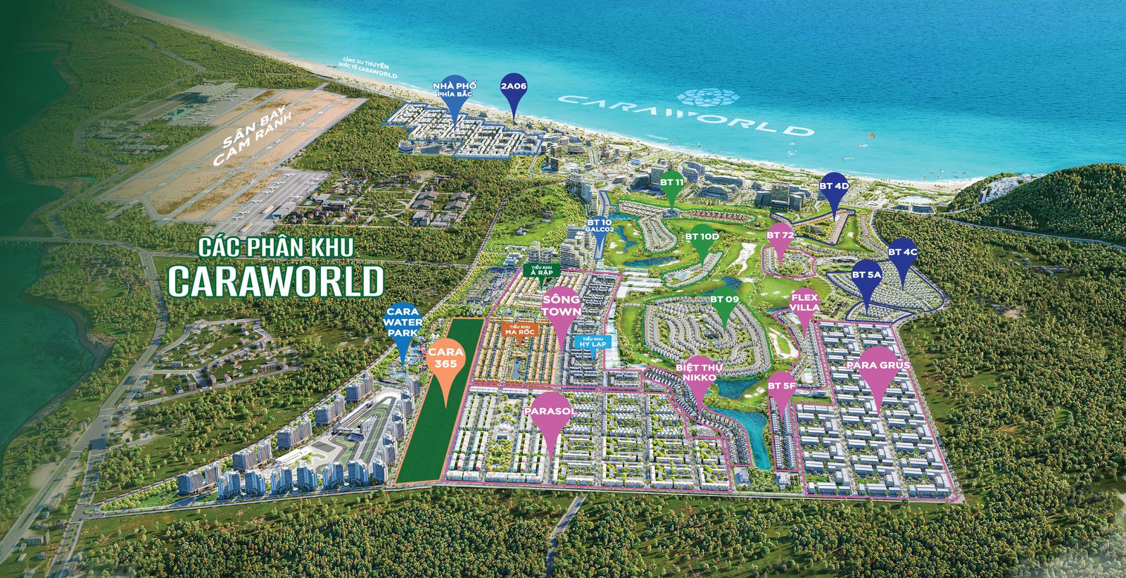 Mặt bằng tổng thể CaraWorld Cam Ranh — vị trí các phân khu