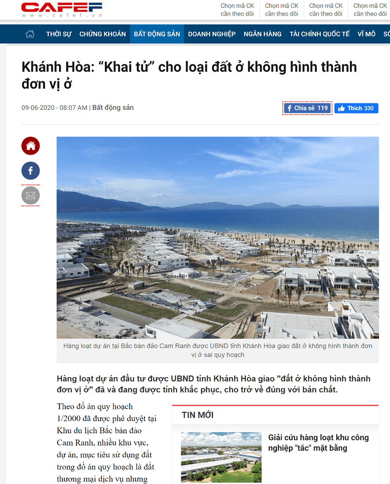 Thông tin chấm dứt loại hình đất ở không hình thành đơn vị ở tại Khánh Hòa năm 2020