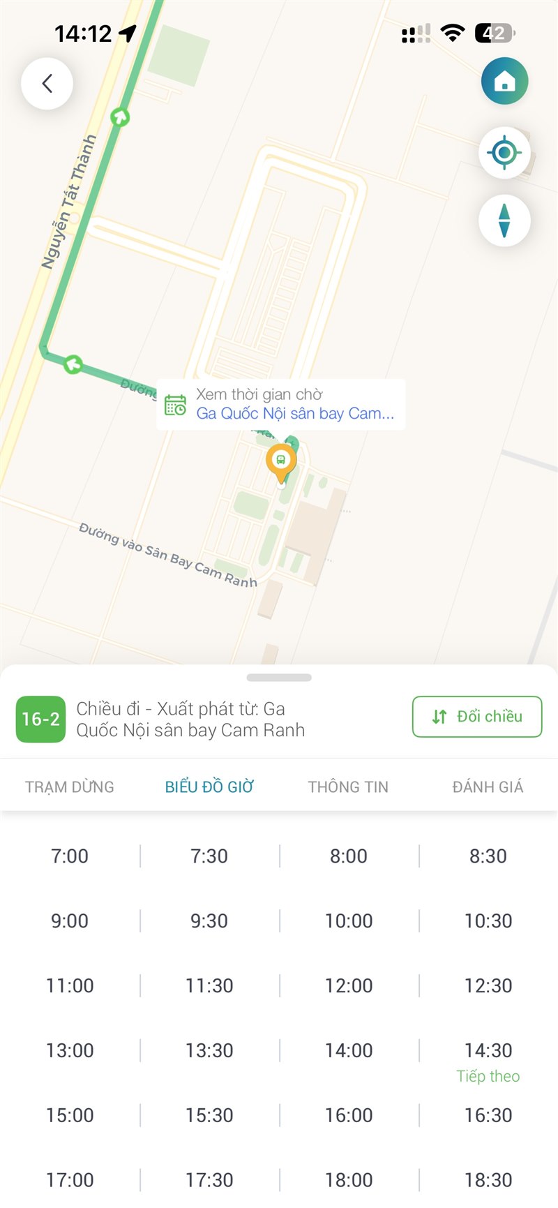 Biểu đồ giờ tuyến VinBus 16-2 chiều đi từ Ga Quốc Nội s&acirc;n bay Cam Ranh &mdash; chuyến đều 30 ph&uacute;t