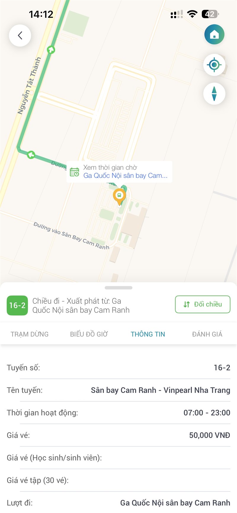 Th&ocirc;ng tin tuyến VinBus 16-2 S&acirc;n bay Cam Ranh - Vinpearl Nha Trang: gi&aacute; v&eacute; 50.000 đồng, hoạt động 7:00-23:00