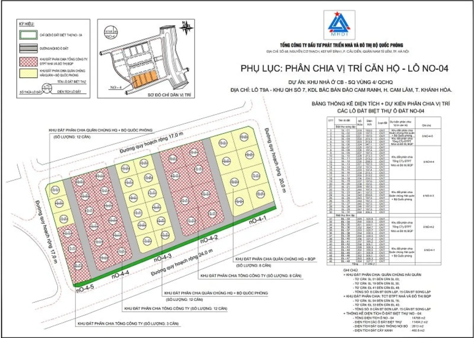 Sơ đồ phân lô Block NO-04 dự án MHDI Cam Ranh