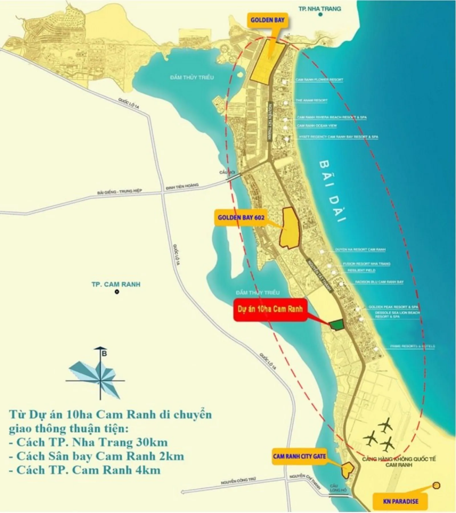 Vị trí dự án MHDI Cam Ranh trên bản đồ khu vực Bãi Dài
