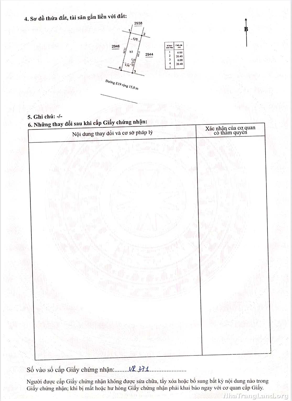 Sơ đồ thửa đất trong sổ hồng Para Sol Cam Ranh