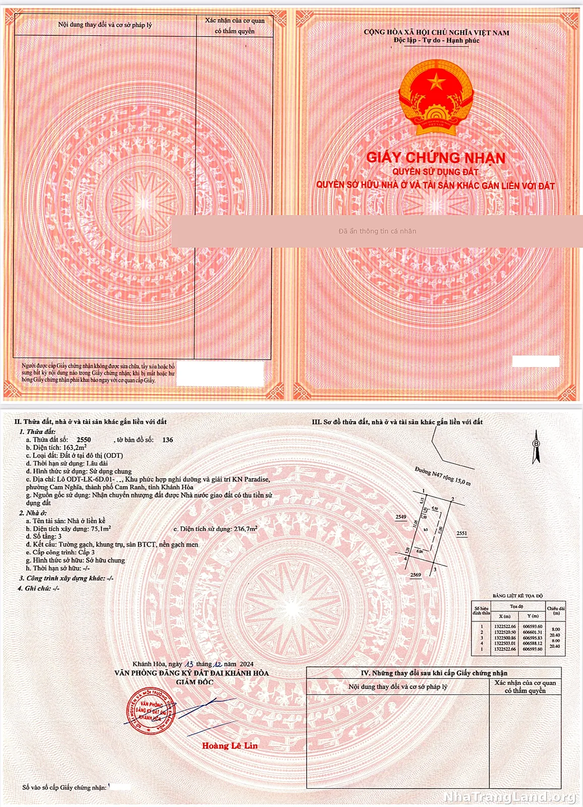 Sổ hồng thực tế Para Sol Cam Ranh sở hữu lâu dài