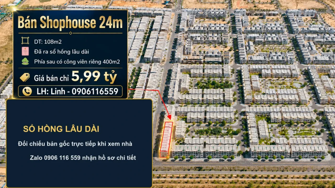 Bán shophouse ParaSol CaraWorld Cam Ranh mặt đường 24m — 108m² đất, nhà 4 tầng, sổ hồng lâu dài