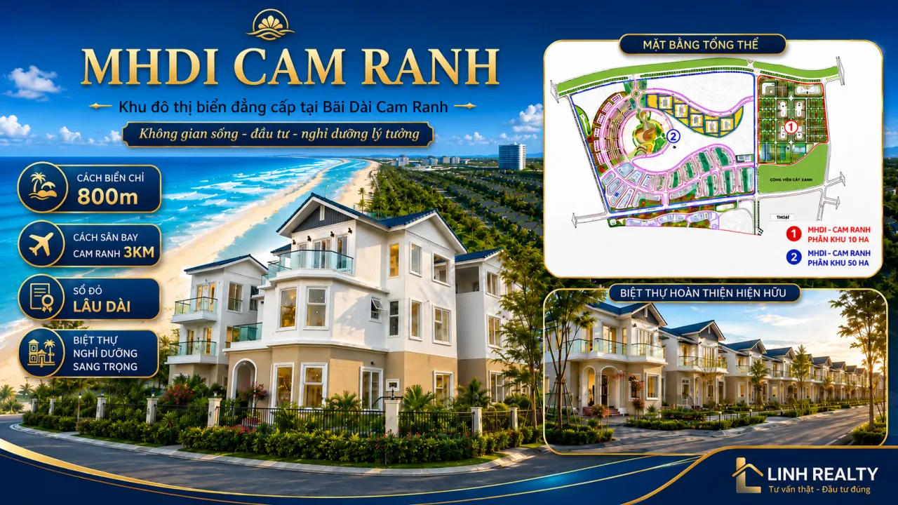 Bán biệt thự đơn lập 300m² MHDI Cam Ranh — lô ĐL-0*, 36,5 triệu/m², pháp lý HĐMB