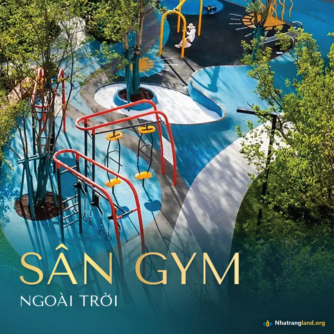 Khu sân Gym ngoài trời và tổ hợp vận động liên hoàn rợp bóng cây tại Công viên thể thao 1,97 ha Vinhomes Pearl Bay