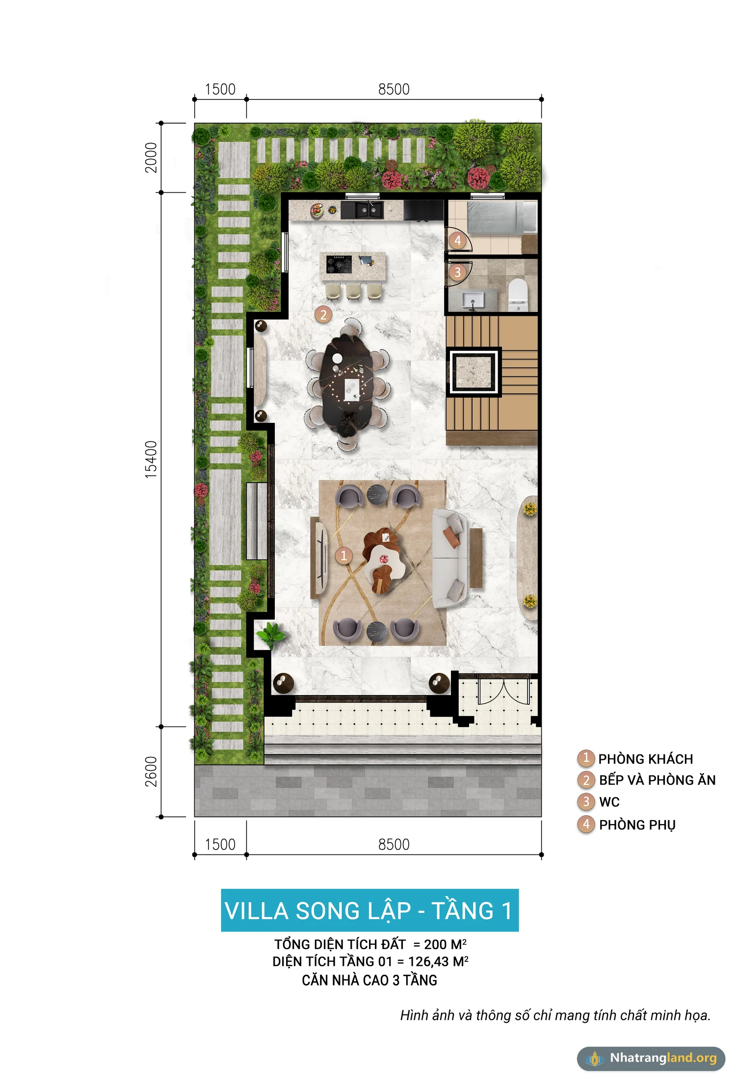 Bản vẽ kỹ thuật mặt bằng tầng 1 mẫu Biệt thự Song lập diện tích đất 200 m² khổ 10x20m tại Elite Island Charmora City