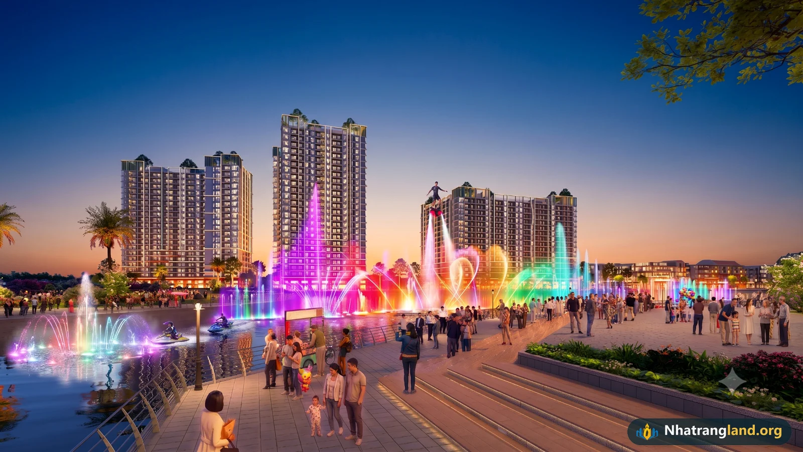 Phối cảnh kiến tr&uacute;c t&ograve;a th&aacute;p The Fest 2 cao 24 tầng với khối đế thương mại trần cao 7m tại tr&aacute;i tim Đảo Lễ hội Charmora City
