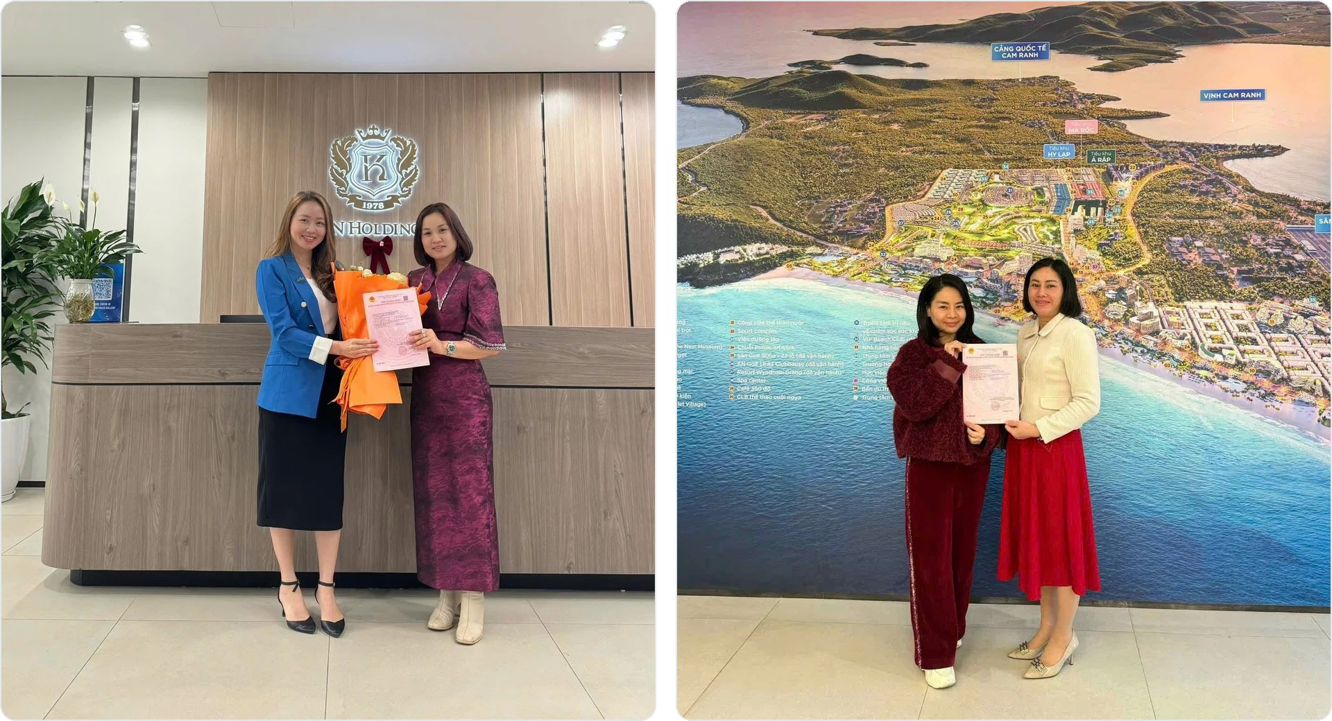 Khách hàng nhận bàn giao tận tay Sổ hồng sở hữu lâu dài dự án CaraWorld Cam Ranh tại văn phòng KN Holdings và trước phối cảnh Vịnh Cam Ranh