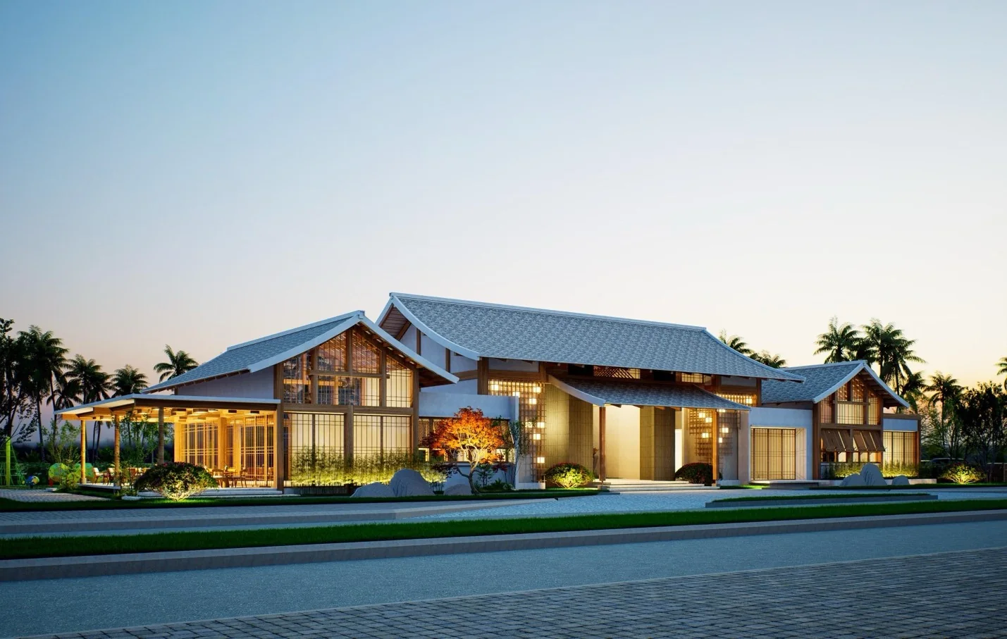 Phối cảnh thiết kế kiến trúc Nhật Bản 2 tầng rộng gần 4.100 m² của tiện ích nội khu Nikko Clubhouse tại tiểu khu Nikko Park Para Sol